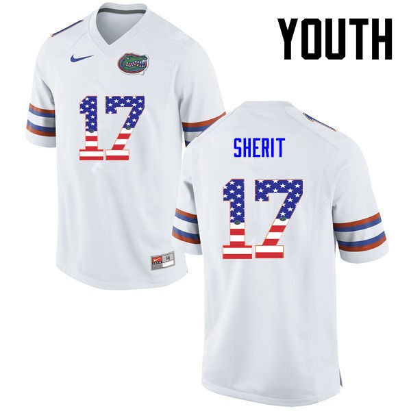 Florida Gators Youth #17 Jordan Sherit College Football Jersey USA Flag Fashion White